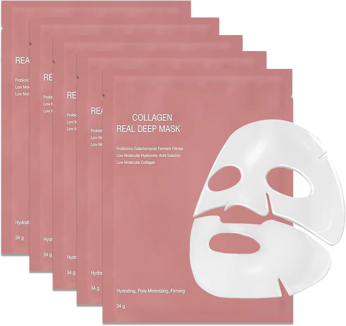 5 Pièces Bio Collagen Mask, Masque Collagene Visage, Bio Collagen Real Deep Mask, Masque Bio Collagene Hydratant Visage De Nuit Au Pore Minimizing Antirides (A)