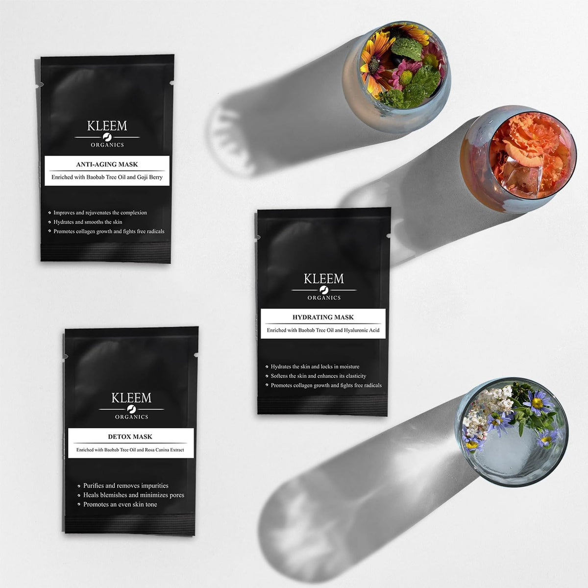 NOUVEAUX Masques Soin Visage : Masque Visage Anti-Age/Masque Visage Hydratant/Masque Detox Pour Le Visage. Kits De 3 Masques Visage
