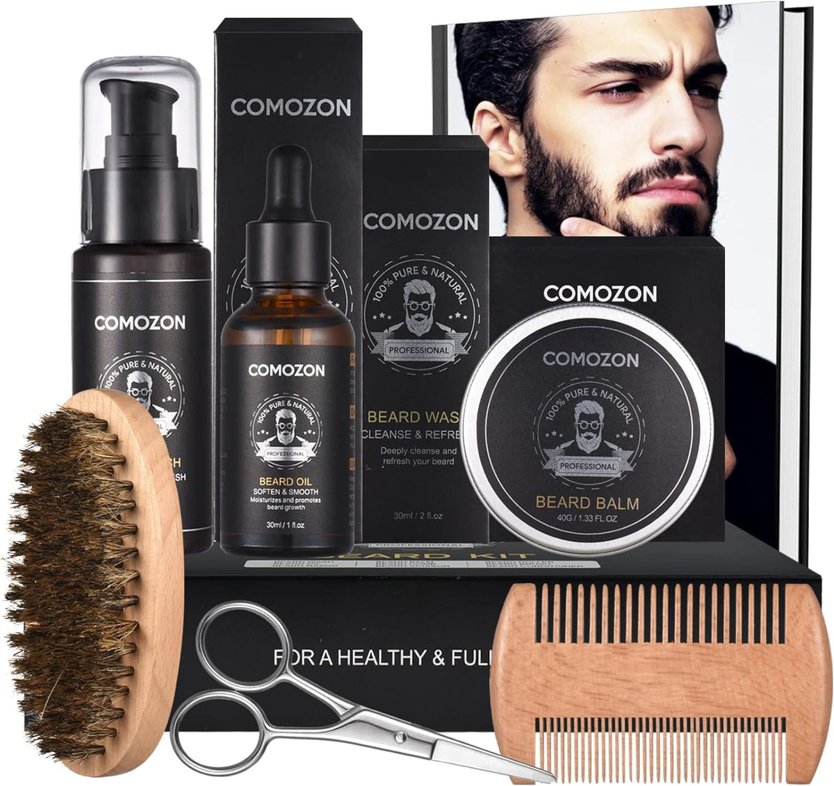 Kit De Soin Barbe Homme, Avec Huile, Shampoing & Crèmes
