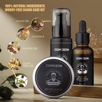 Kit De Soin Barbe Homme, Avec Huile, Shampoing & Crèmes