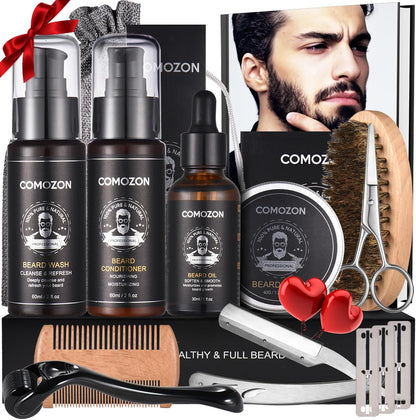 Kit Barbe Homme Complet 12 En 1, Rouleau Barbe, Rasoir, Lames Barbe