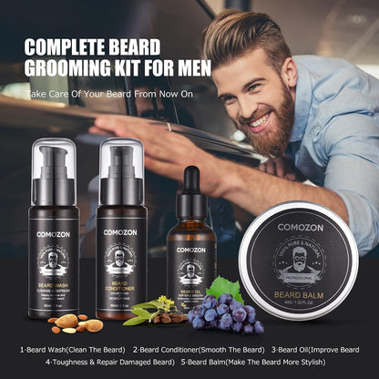 Kit Barbe Homme Complet 12 En 1, Rouleau Barbe, Rasoir, Lames Barbe